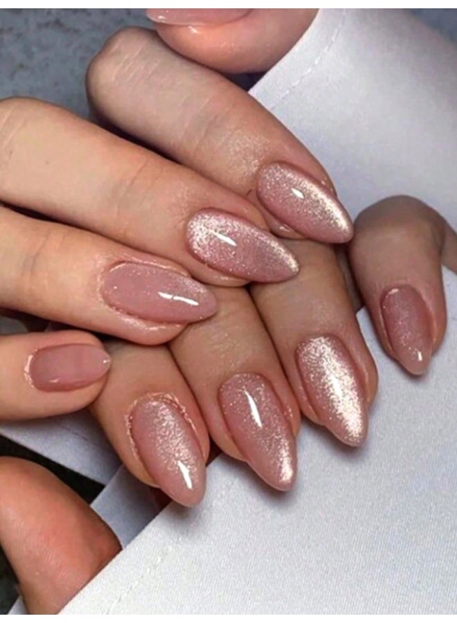 Tuline Acrylic nails, pink cat-eye design, handmade, 10 pieces - Image 2