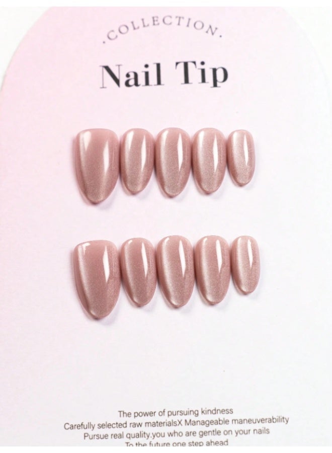 Tuline Acrylic nails, pink cat-eye design, handmade, 10 pieces - Image 3