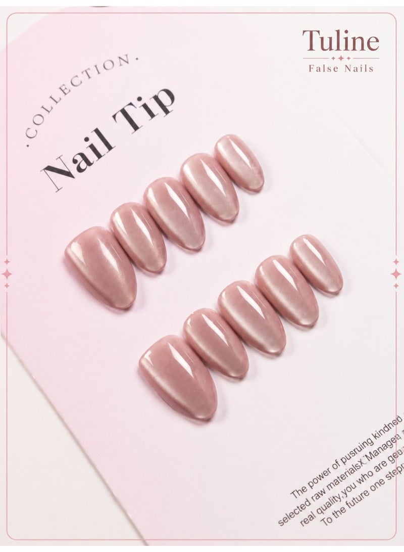 Tuline Acrylic nails, pink cat-eye design, handmade, 10 pieces - Image 1