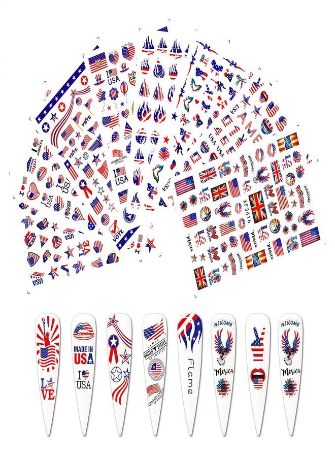 OSTTMA 8 Sheets 4th of July Nail Art Stickers White Red Blue 3D Self-Adhesive Nail Decals American Flag Designs Nail Decoration Independence Day Nail Stickers Holiday DIY Nail Accessories for Women - Image 5