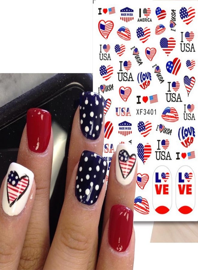 OSTTMA 8 Sheets 4th of July Nail Art Stickers White Red Blue 3D Self-Adhesive Nail Decals American Flag Designs Nail Decoration Independence Day Nail Stickers Holiday DIY Nail Accessories for Women - Image 4