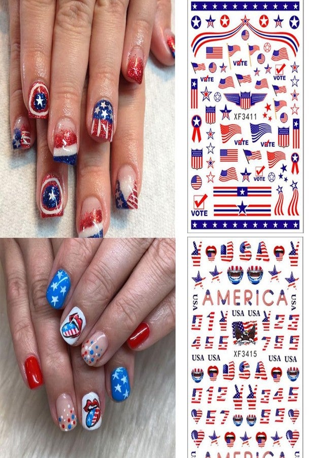OSTTMA 8 Sheets 4th of July Nail Art Stickers White Red Blue 3D Self-Adhesive Nail Decals American Flag Designs Nail Decoration Independence Day Nail Stickers Holiday DIY Nail Accessories for Women - Image 2