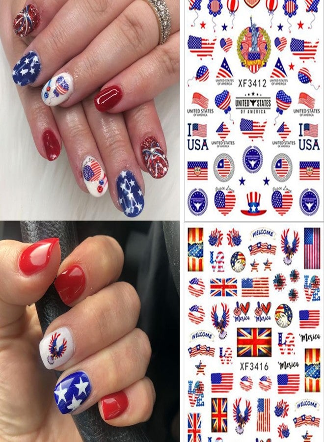 OSTTMA 8 Sheets 4th of July Nail Art Stickers White Red Blue 3D Self-Adhesive Nail Decals American Flag Designs Nail Decoration Independence Day Nail Stickers Holiday DIY Nail Accessories for Women - Image 3