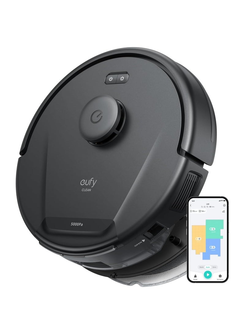 eufy L60 Hybrid Robot Vacuum Cleaner with Mop, Ultra Strong 5,000 Pa Suction to Remove Hair, Dust, iPath Laser Navigation, For Deep Floor Cleaning, Ideal for Hard Floors 50 W T2268V11 / T2278 Black - Image 1