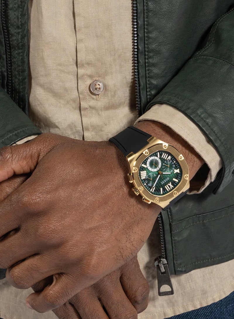 GUESS Men's Analog Quartz Green Dial Black Silicone Strap Watch GW0571G3 - 42mm - Image 5