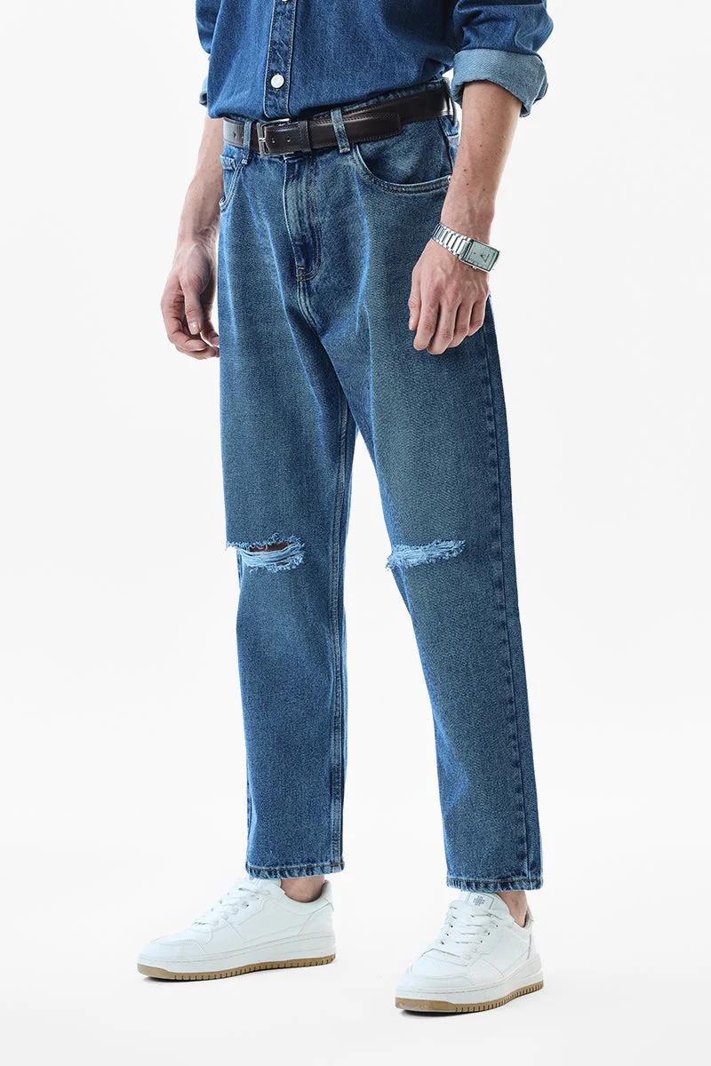 SNITCH Blue Blue Solid Wide Leg Streetwear Jeans for Men | Best Price UAE