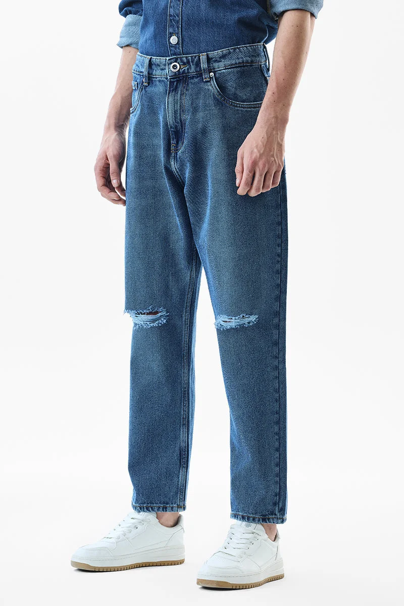 SNITCH Blue Blue Solid Wide Leg Streetwear Jeans for Men | Best Price UAE