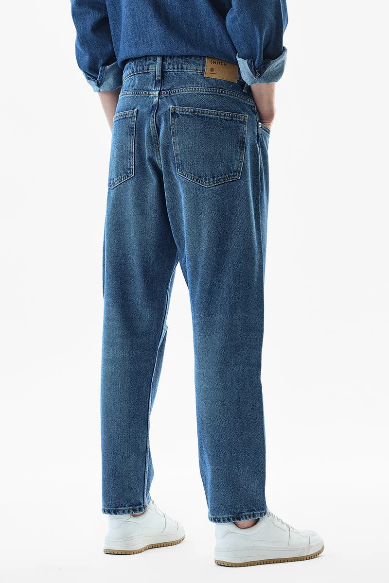 SNITCH Blue Blue Solid Wide Leg Streetwear Jeans for Men | Best Price UAE