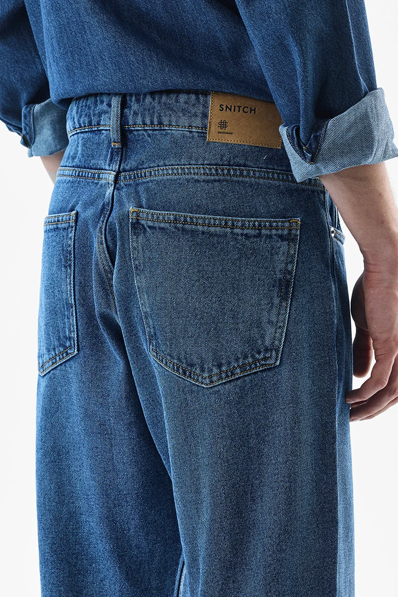 SNITCH Blue Blue Solid Wide Leg Streetwear Jeans for Men | Best Price UAE