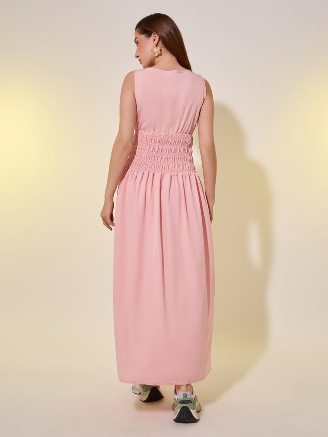 Take Two Styli Solid Smocked Waist Sleeveless A-Line Midi Dress - Image 5