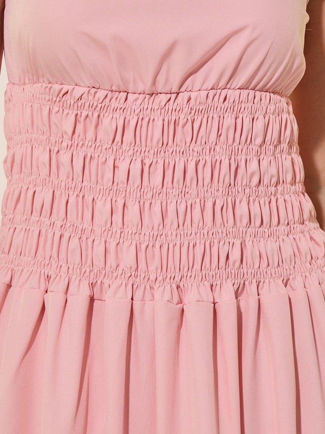 Take Two Styli Solid Smocked Waist Sleeveless A-Line Midi Dress - Image 4