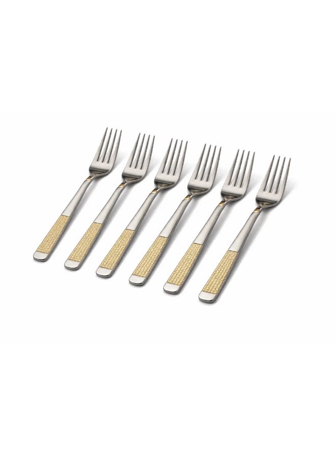 Stainless Steel Dinner Fork Set 20 cm 6-Piece – Elegant Table Forks with Gold Accent Handle, Durable Mirror Finish Cutlery for Meals, Salad & Daily Use - Image 1
