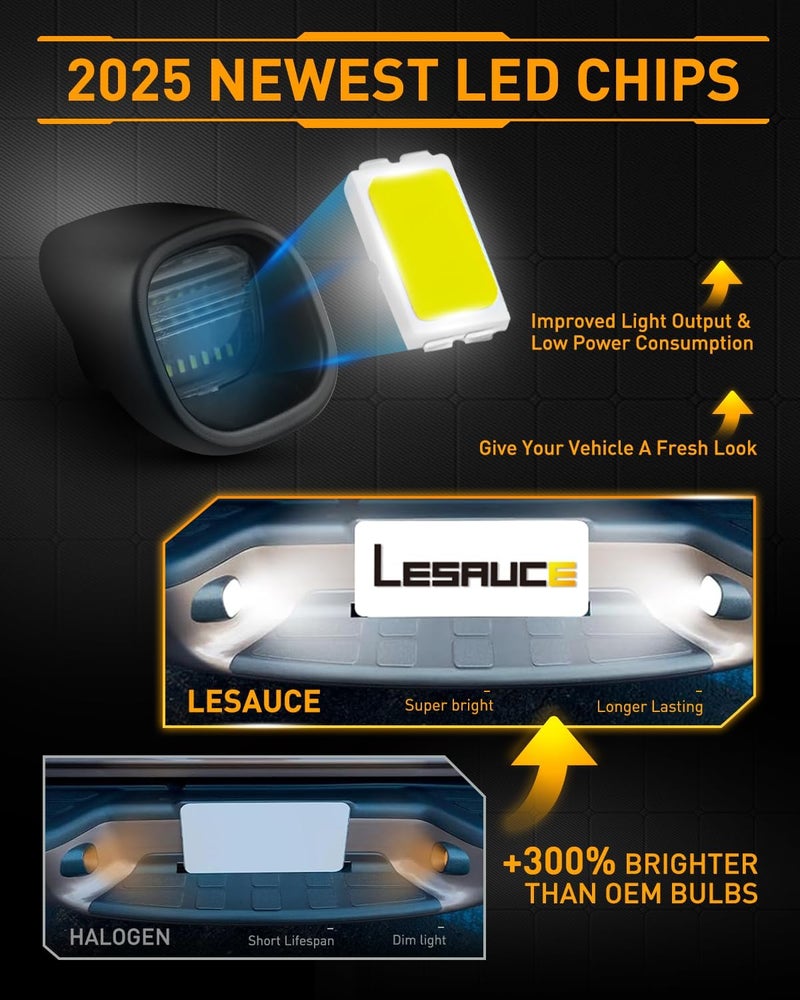 LESAUCE أضواء لوحة الترخيص LED مطورة من متوافقة مع شيفروليه بليزر، جي إم سي جيمي، سونوما، أبيض 6000K، بديل مجموعة ضوء اللوحة، مقاوم للماء IP68، عبوة من قطعتين. - Image 2