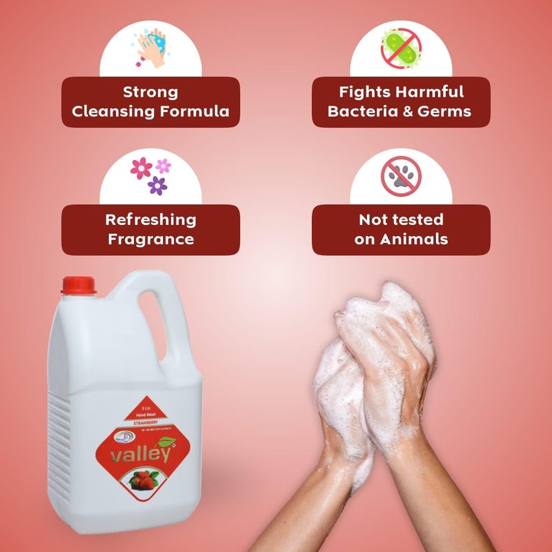 VALLEY 5L Strawberry Liquid Hand Wash Luxurious Red Gel with Moisturizing Antibacterial Properties Gentle Formula for All Skin Types LongLasting Fresh Fragrance Softness Ideal for Home Office Use1pcs - Image 4