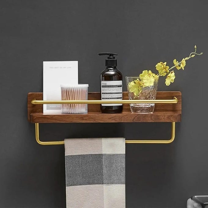 TOWEL RACK TOWEL RAILS WOODEN TOWEL HOLDER EXTRA SPACE RACK FOR BATHROOM BATHROOM ORGANIZER SHELVESRACK FOR WALL BATHROOM ACCESSORIES TOWEL BAR 30CM