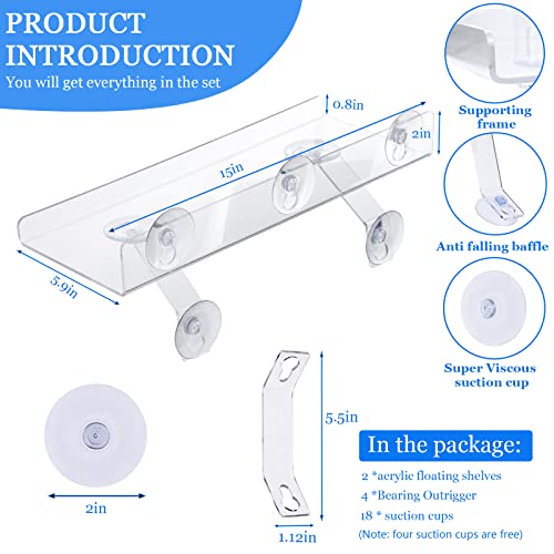 RSSCIIIUL 2 Pcs Plant Window Shelf, Window Plant Shelves with Bracket,15in Transparent Acrylic Sill Extender with Suction Cup, Floating Shelf for Plants Apply to Succulents, Seed Plant - Image 2