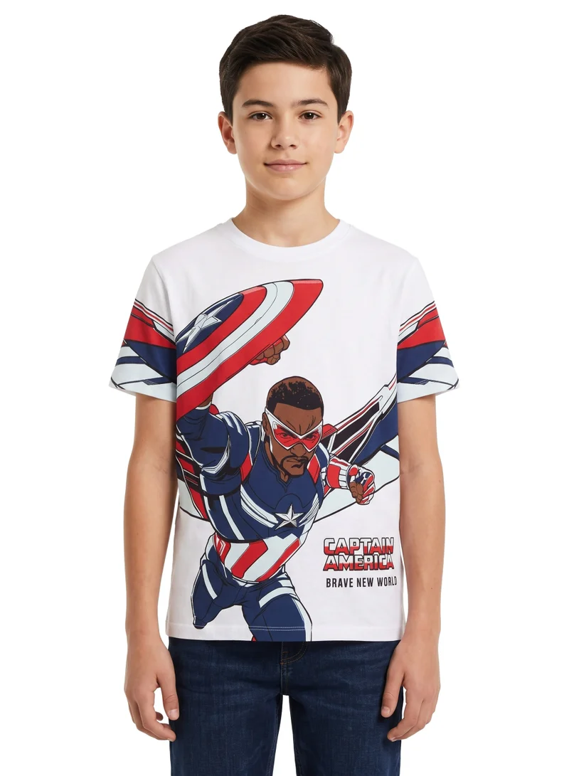 مارفل Marvel Captain America Brave New World Graphic T-Shirt for Boys | Superhero Character Print Casual Crew Neck Tee