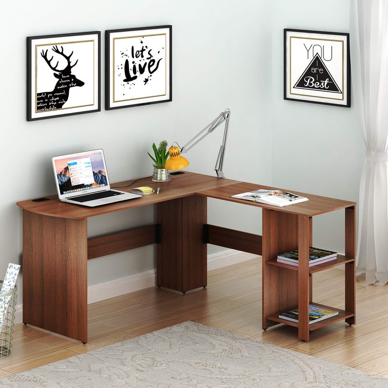 SHW 51 x 51 Inches LShaped Home Office Wood Corner Desk wtih Storage Walnut