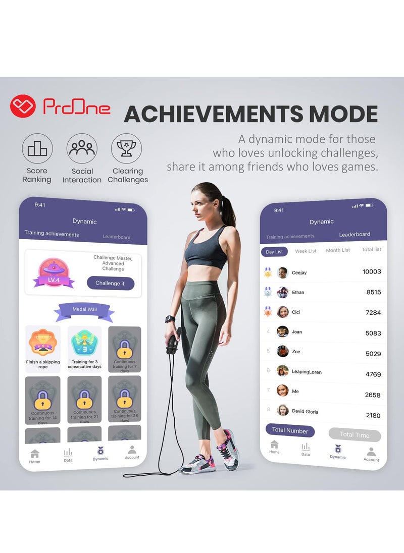 ProOne - Pgh600 Smart Rope Pure (Bluetooth 4.0 Enabled Jump Rope, Jump Counter, Smart Phone Connected App, Smooth Ball Bearing Rotation) - Image 1