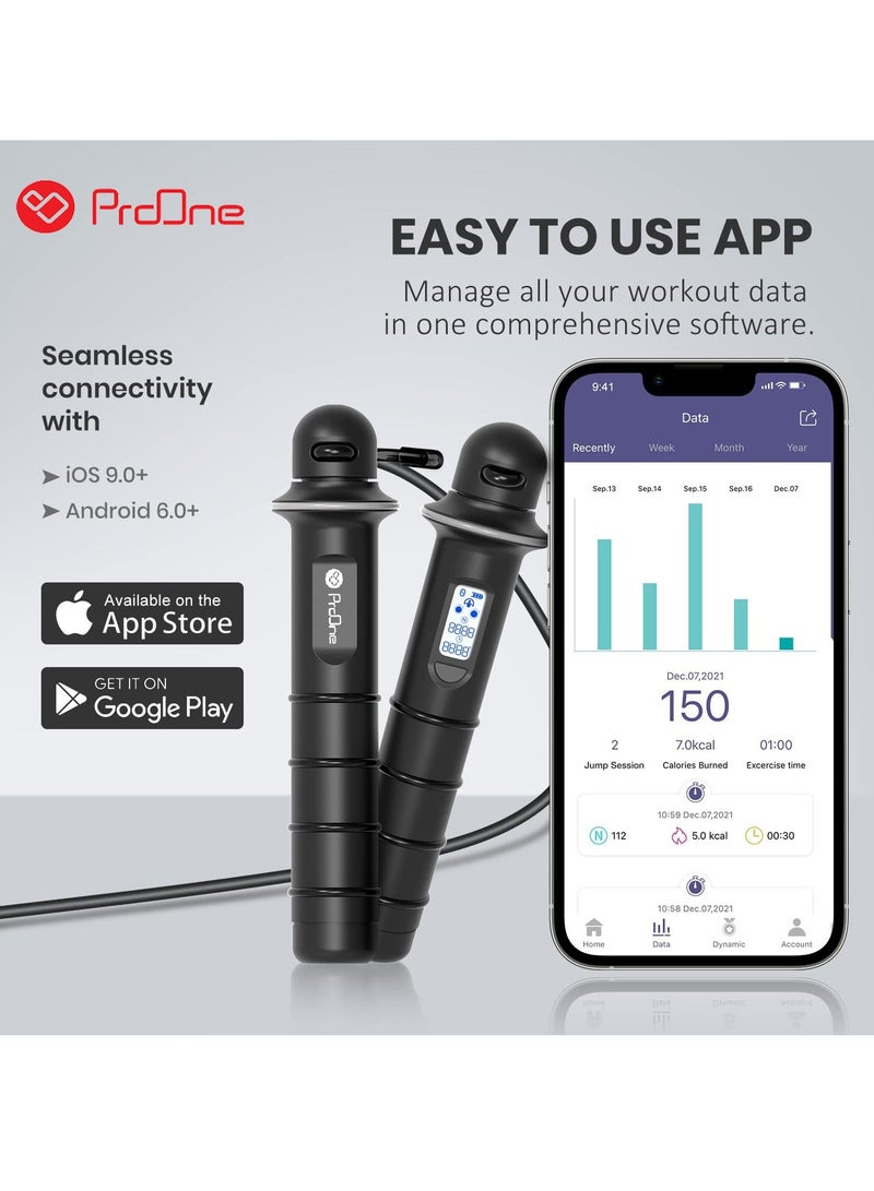 ProOne PGH600 Smart Digital Jump Rope Bluetooth Enabled Skipping Rope with counter, Adjustable Height, Jump Counter, Smart Phone Connected App, Data Analysis - Image 2