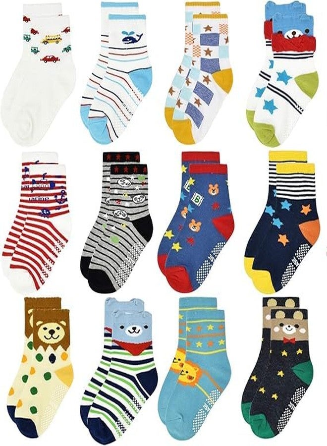 CUTEABLY Toddler Boy Socks with Grips, (Assorted) (12-24 Months, 4) - Image 1