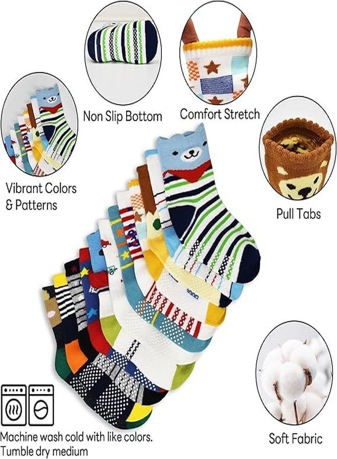 CUTEABLY Toddler Boy Socks with Grips, (Assorted) (12-24 Months, 4) - Image 2