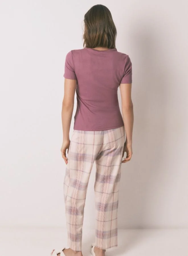 women'secret Long Pyjamas With Pink Checkered Print