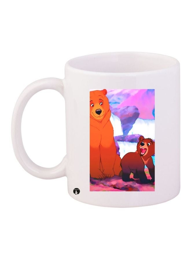 RYN Bears Printed Coffee Mug White/Brown/Pink 11ounce