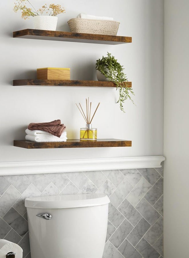 BAYKA Floating Shelves Set of 3, 22.5" Rustic Wood Wall Mounted Shelves for Bathroom, Bedroom, Living Room, Kitchen & Office, Hanging Display Shelf with 22 lbs Capacity (Rustic Brown) - Image 3