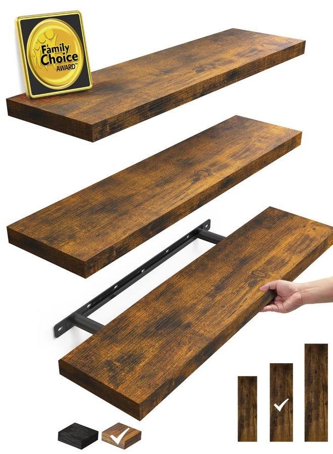 BAYKA Floating Shelves Set of 3, 22.5" Rustic Wood Wall Mounted Shelves for Bathroom, Bedroom, Living Room, Kitchen & Office, Hanging Display Shelf with 22 lbs Capacity (Rustic Brown) - Image 1