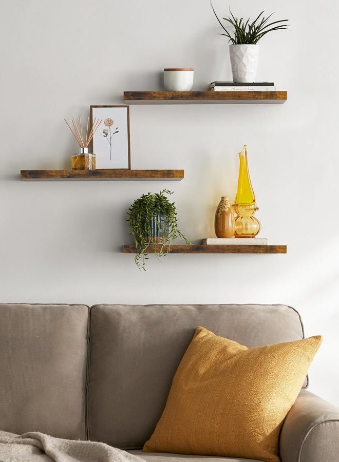 BAYKA Floating Shelves Set of 3, 22.5" Rustic Wood Wall Mounted Shelves for Bathroom, Bedroom, Living Room, Kitchen & Office, Hanging Display Shelf with 22 lbs Capacity (Rustic Brown) - Image 2