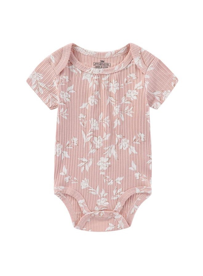 Ruliby Baby Bodysuit 6 Pack Soft Mixed Ribbed Short Sleeve Romper Infant Boy Girl Clothes Set, Baby Bodysuit 6-piece Flower/White, 3-6 Months - Image 5