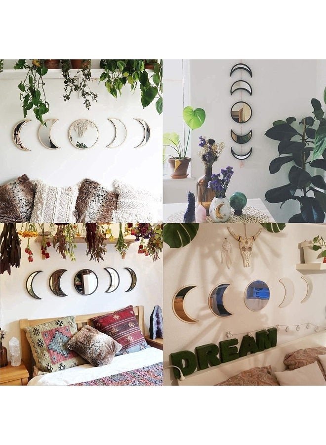 Maxrock  Moon Phase Mirror Set, 6 Piece Scandinavian Natural Decor Wall Decorative Mirror Home Decor Bohemian Moon Mirror For Living Room Bedroom, Acrylic Mirror - Beige  - Image 1