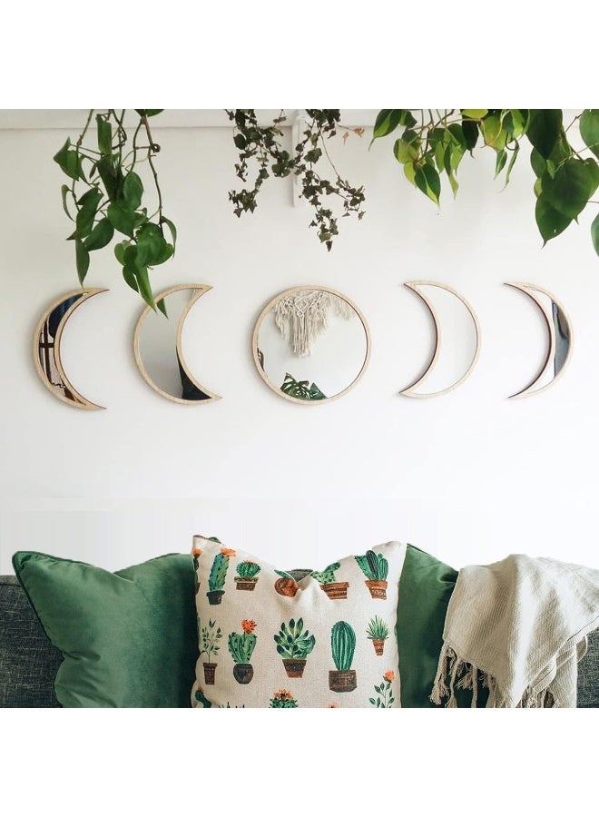 Maxrock  Moon Phase Mirror Set, 6 Piece Scandinavian Natural Decor Wall Decorative Mirror Home Decor Bohemian Moon Mirror For Living Room Bedroom, Acrylic Mirror - Beige  - Image 5
