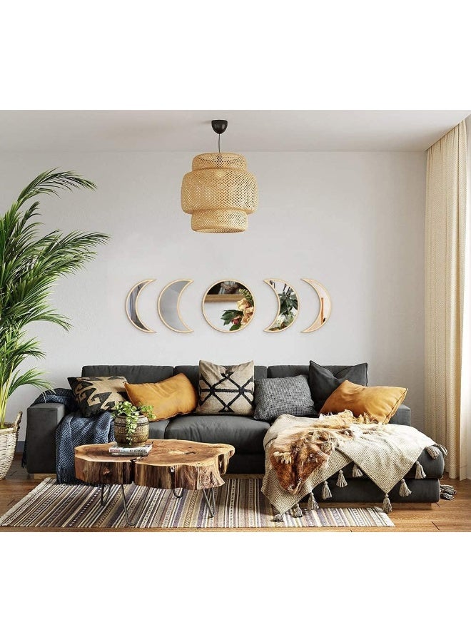Maxrock  Moon Phase Mirror Set, 6 Piece Scandinavian Natural Decor Wall Decorative Mirror Home Decor Bohemian Moon Mirror For Living Room Bedroom, Acrylic Mirror - Beige  - Image 3