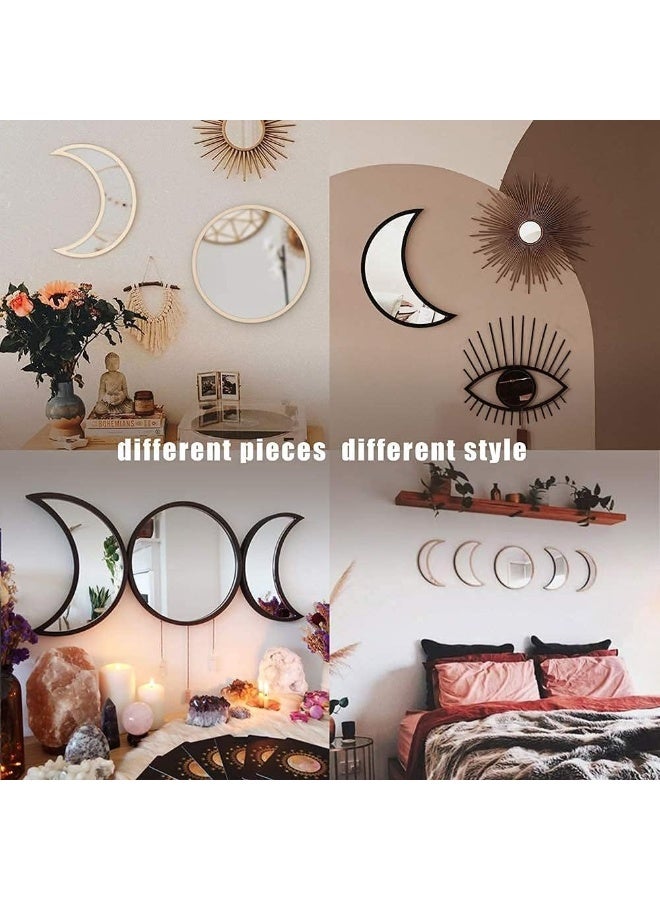 Maxrock  Moon Phase Mirror Set, 6 Piece Scandinavian Natural Decor Wall Decorative Mirror Home Decor Bohemian Moon Mirror For Living Room Bedroom, Acrylic Mirror - Beige  - Image 4