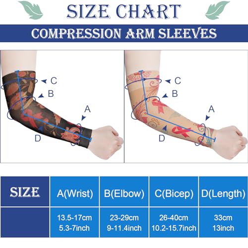 Toulite 2 Pairs Lymphedema Compression Arm Sleeves for Women Men 20-30 Mmhg Breast Cancer Awareness Sleeves Floral Tattoo Gardening Sun Protection - Image 2
