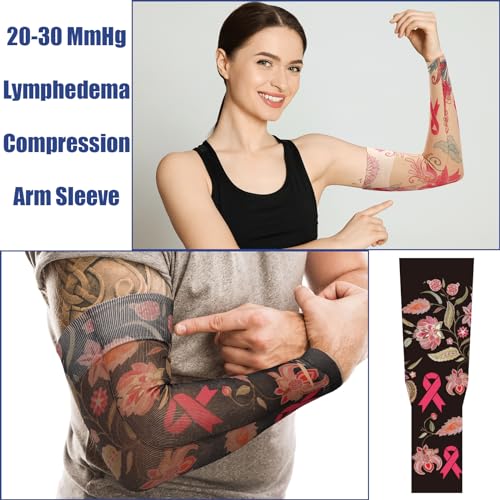 Toulite 2 Pairs Lymphedema Compression Arm Sleeves for Women Men 20-30 Mmhg Breast Cancer Awareness Sleeves Floral Tattoo Gardening Sun Protection - Image 4