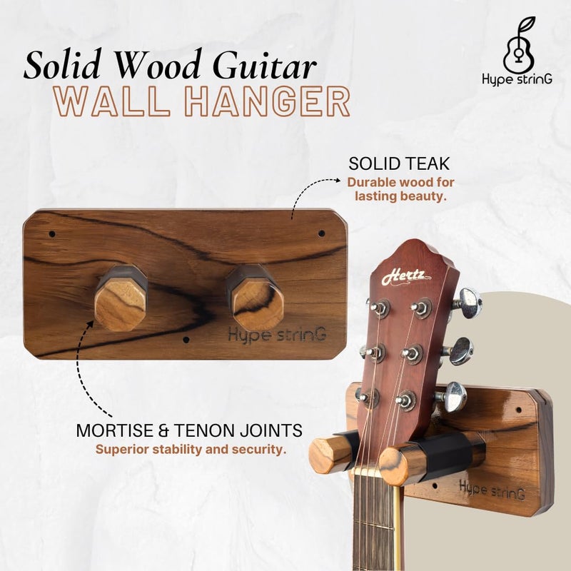 Hype String Guitar Wall Hanger || Solid Wood Guitar Stand with Pick Holder || for Acoustic,Electric Guitars and Ukulele || - Image 3