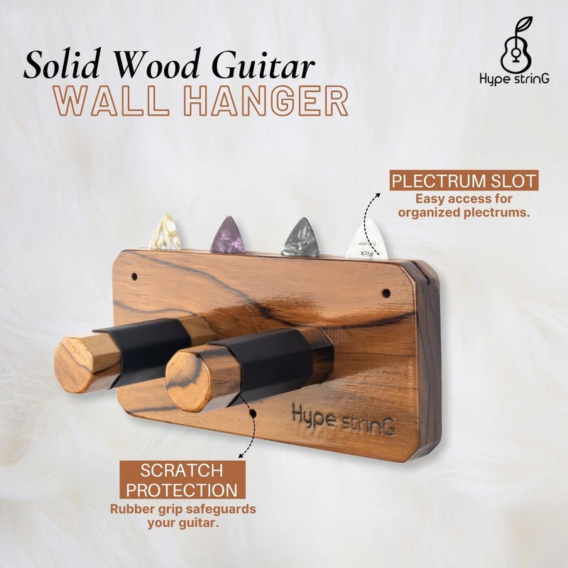 Hype String Guitar Wall Hanger || Solid Wood Guitar Stand with Pick Holder || for Acoustic,Electric Guitars and Ukulele || - Image 2