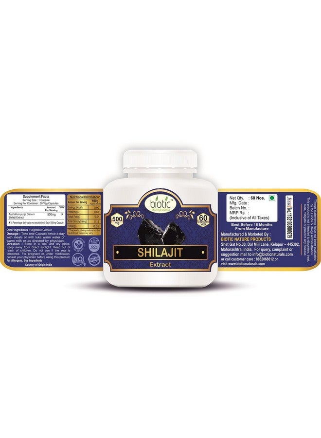 Biotic كبسولات شيلجيت الطبيعية البيوتية - مستخلص شيلجيت 500 ملغ - 60 كبسولة نباتية - Image 2