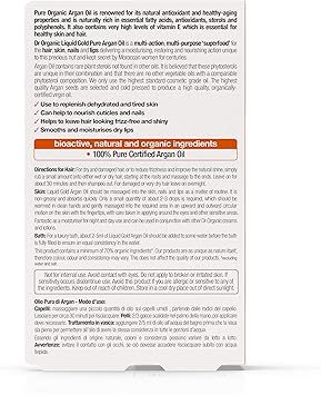 dr.organic زيت الأركان المغربي العضوي 100% زيت نقي لتجديد الشعر والبشرة والأظافر للرجال والنساء طبيعي نباتي خالي من القسوة خالي من البارابين و SLS 50 مل قد يختلف التغليف - Image 3