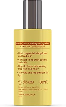 dr.organic زيت الأركان المغربي العضوي 100% زيت نقي لتجديد الشعر والبشرة والأظافر للرجال والنساء طبيعي نباتي خالي من القسوة خالي من البارابين و SLS 50 مل قد يختلف التغليف - Image 5