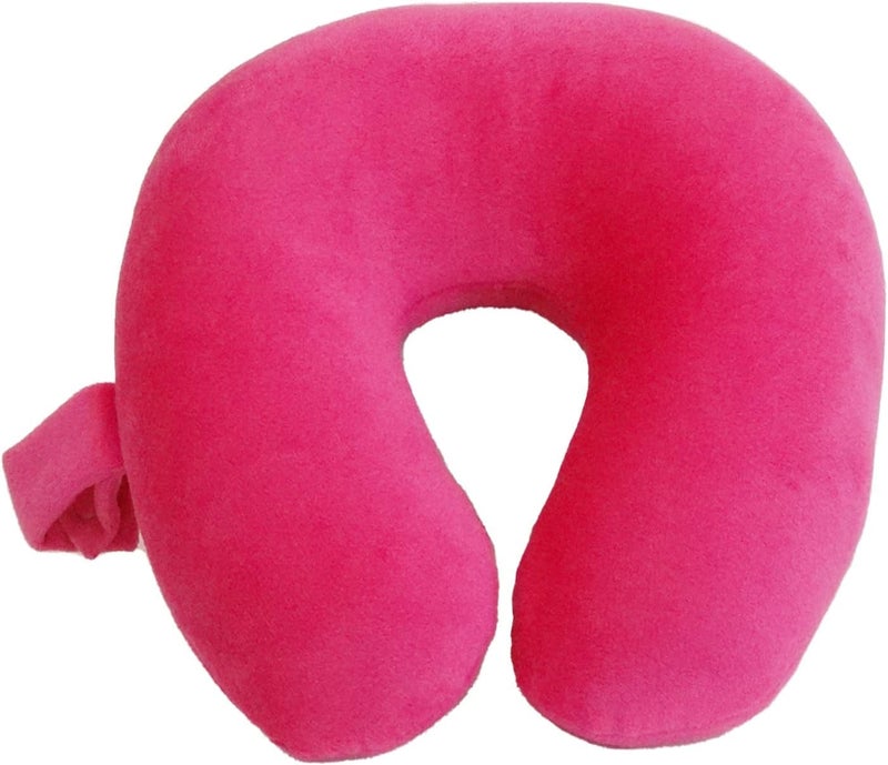 Wolf Essentials Kids Travel Neck Pillow - Cozy Soft Microfiber, Compact Design for Airplane, Car Seat, or Toddler Travel Support – Pink - Image 1