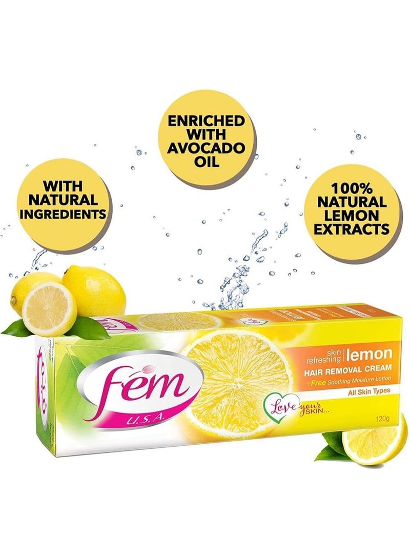 FEM USA Hair Removal Cream with Refreshing Lemon 120g (Pack of 2) | For Skin Refreshing | With pH Balancing Skin Care Lotion - Image 3