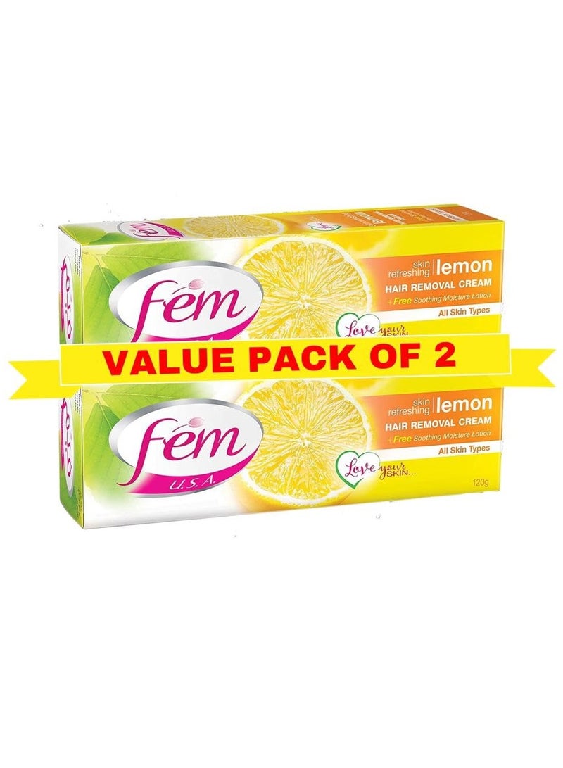 FEM USA Hair Removal Cream with Refreshing Lemon 120g (Pack of 2) | For Skin Refreshing | With pH Balancing Skin Care Lotion - Image 1