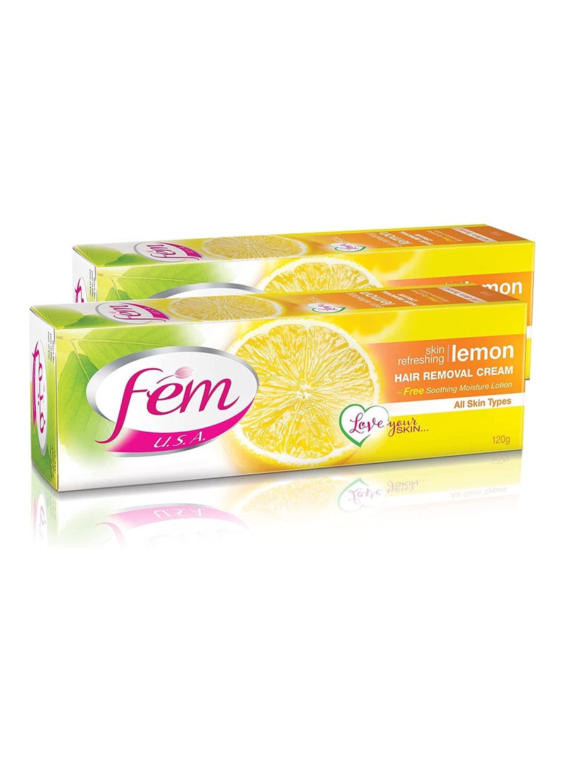 FEM USA Hair Removal Cream with Refreshing Lemon 120g (Pack of 2) | For Skin Refreshing | With pH Balancing Skin Care Lotion - Image 2