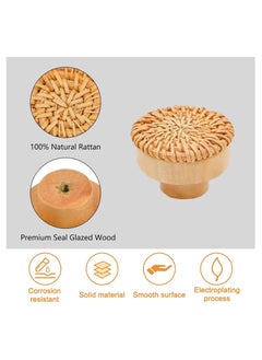 RATSAW 6 Pack Boho Rattan Dresser Knobs Wood Round Cabinets Knobs Pulls Handmade Wicker Woven Drawer Handles for Cabinets Furniture  - Image 3
