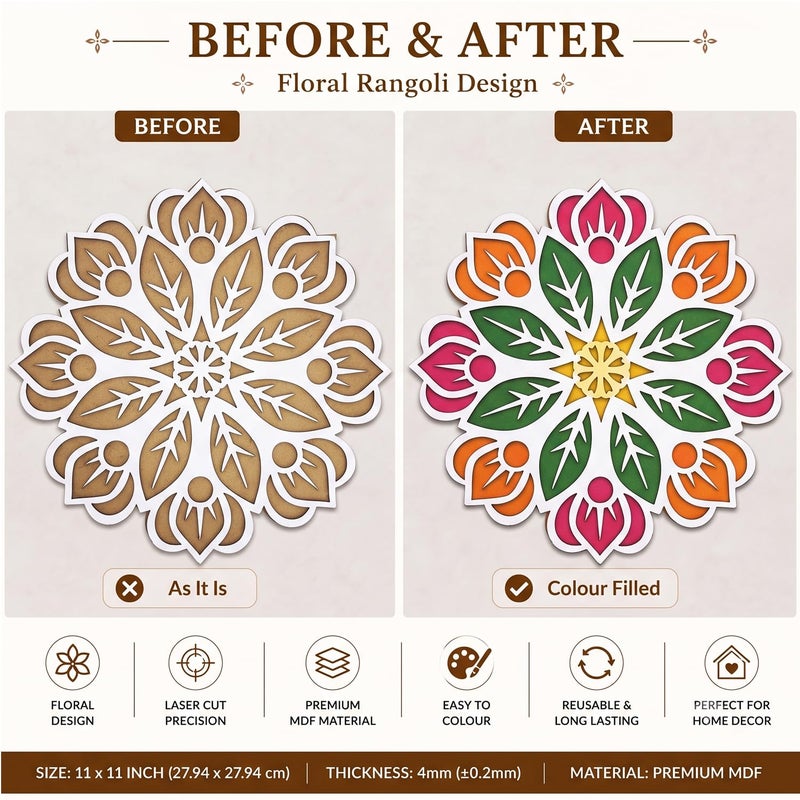 Ascension Portable Rangoli (11 inches) Stencil for Decor DIY Craft Reusable Mat Rangoli Templates for Floor Table Just Fill with Rangoli Atta or Grains for Navratri Pongal Pooja Mandir Rangoli Mats for Decoration(Design 1) - Image 5