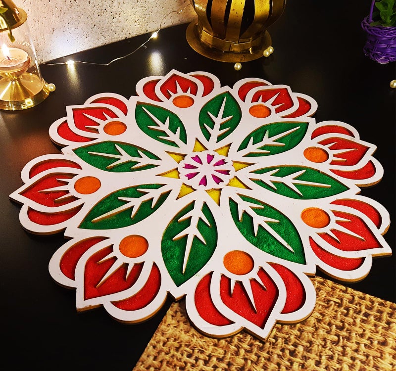 Ascension Portable Rangoli (11 inches) Stencil for Decor DIY Craft Reusable Mat Rangoli Templates for Floor Table Just Fill with Rangoli Atta or Grains for Navratri Pongal Pooja Mandir Rangoli Mats for Decoration(Design 1) - Image 1
